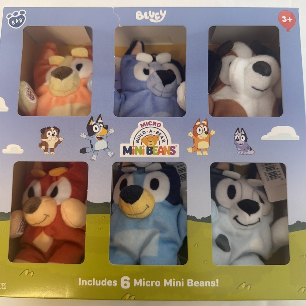 Bluey Micro Build-A-Bear Set of 6 Micro Mini Beans Plush Pack Socks Bingo Rusty